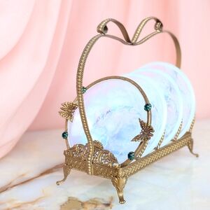 Rare 1800s Antique French Bulle de Savon Opalescent Opaline Trinket Dish Set